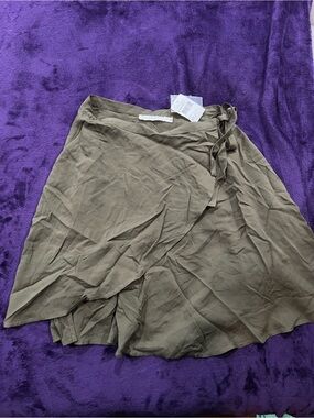 Lush Olive Green Wrap Skirt with Tie Waist